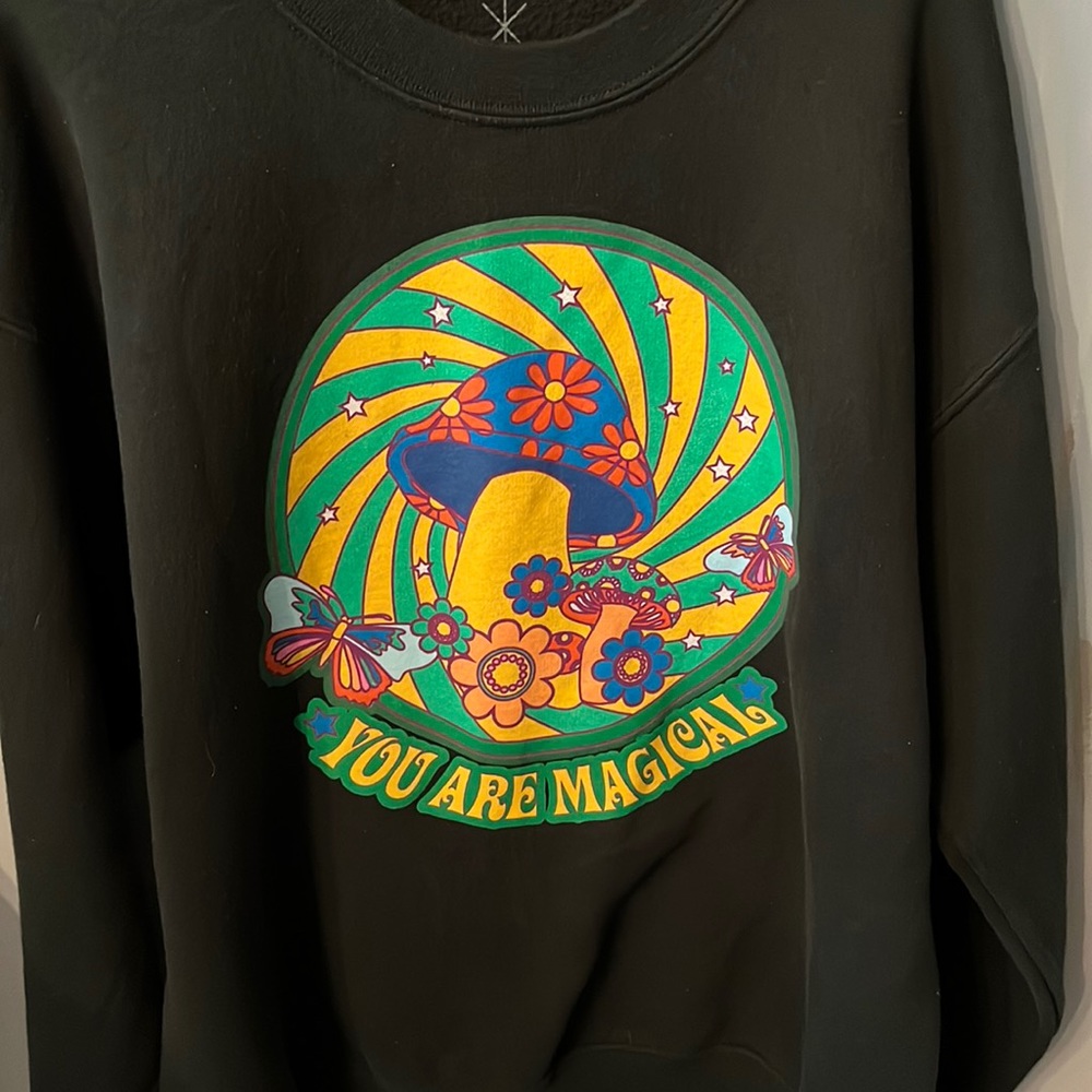 Mushrooms Butterflies You Are Magical Sweatshirt by Life Clothing Large - Picture 2 of 4